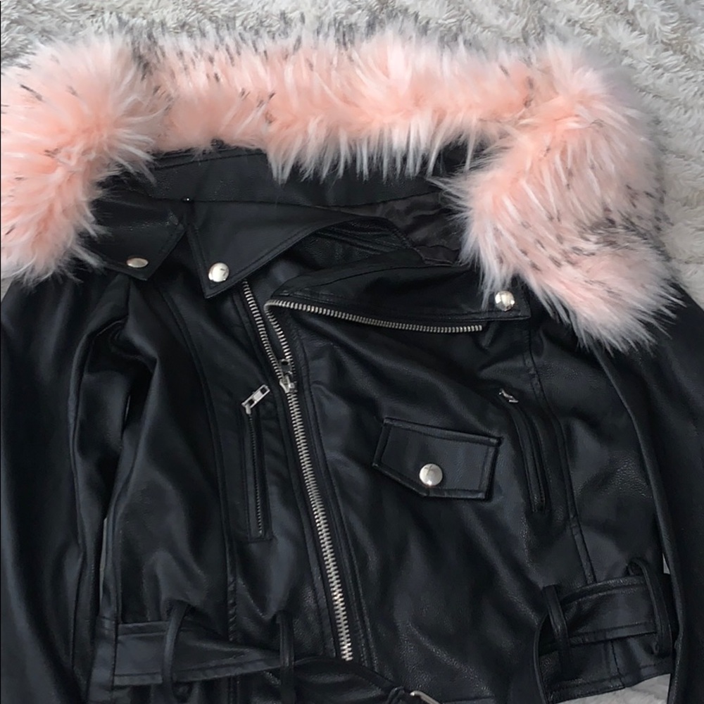 Leather Jacket With Pink Removable Fur - image 1